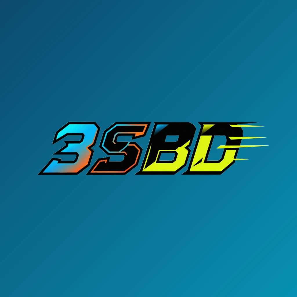 Dynamic sports-style logo for 3SBD with sharp shapes and motion effect, featuring bold readable letters in a wide horizontal rectangular wordmark on a transparent background